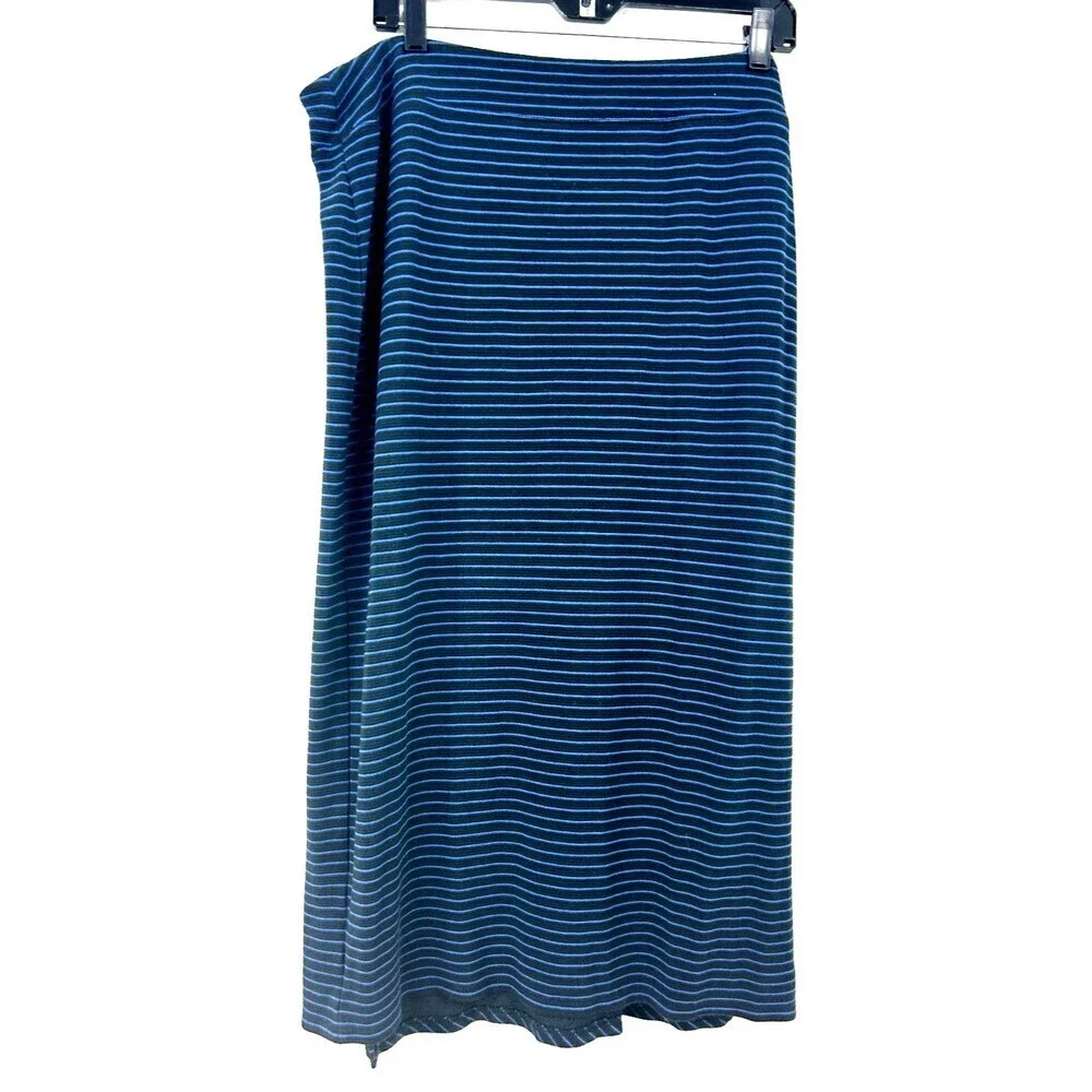 J Jill Wearever Womens Midi Black Blue Striped Pull On Skirt Slit Sz XL 1260E4 - Picture 4 of 11